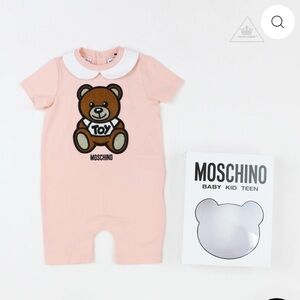Moschino Pink Romper with Brown Bear Logo NWT 6m to 9m 9 to 12m 12 to 24m
